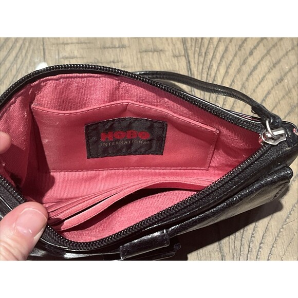 Hobo International Clutch Wristlet Leather Purse Black Handbag Buckle Vintage - Picture 3 of 4